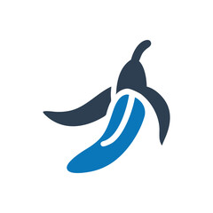 Peeled banana icon on white background