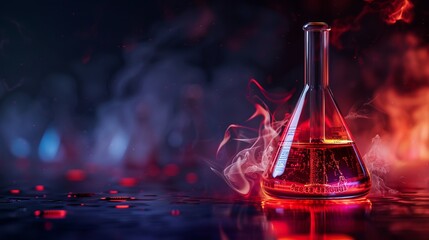 A glass flask revealing an active chemical reaction, highlighting swirling colors and effervescence that capture the excitement of scientific experimentation