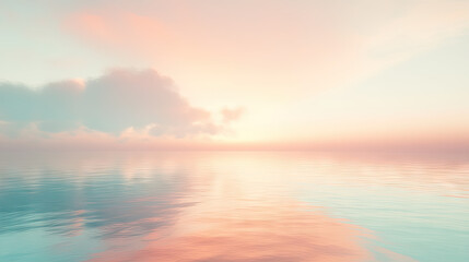 A pastel sunset over a calm sea, with the sky painted in light pink, soft orange, and pale blue, creating a peaceful and serene atmosphere --chaos