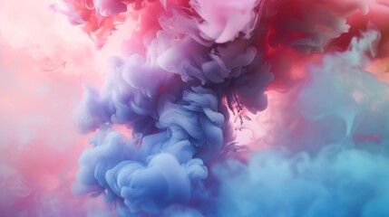 Fototapeta premium Dense multicolored smoke of red, purple and pink colors on a black isolated background. Background of smoke