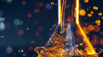 A glass flask filled with a bubbling chemical reaction, capturing the beauty and complexity of chemical processes through vibrant colors and motion