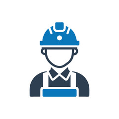 Person wearing a hard hat icon on white background