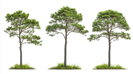 Set of loblolly pine tree isolated on a white background