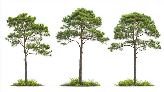 Set of loblolly pine tree isolated on a white background