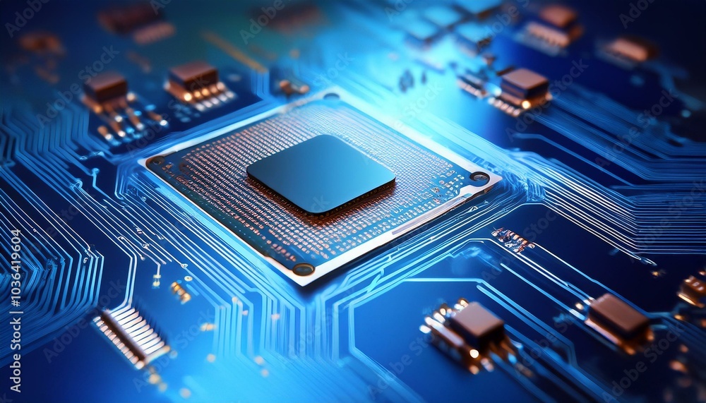 Poster the heart of innovation: a close-up of a powerful cpu chip, a gleaming symbol of technological advan