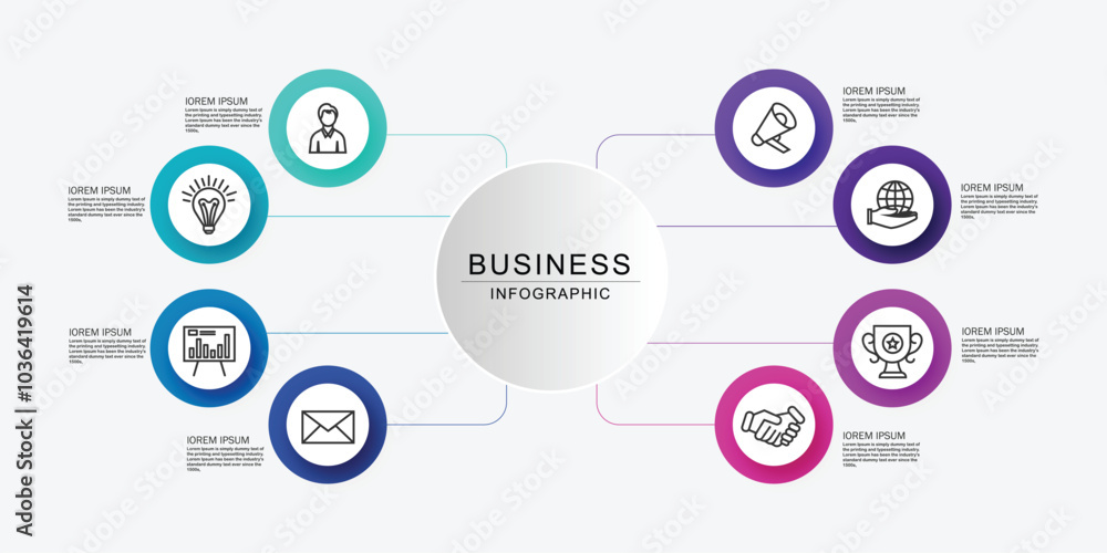 Poster modern circular round infographic design template with 08 data points