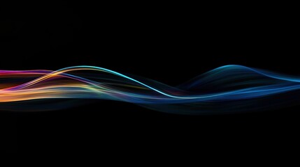 Abstract Colorful Waves on Black Background, Digital Art