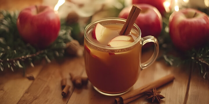 Cidra de ma&ccedil;&atilde; quente com guarni&ccedil;&atilde;o de canela