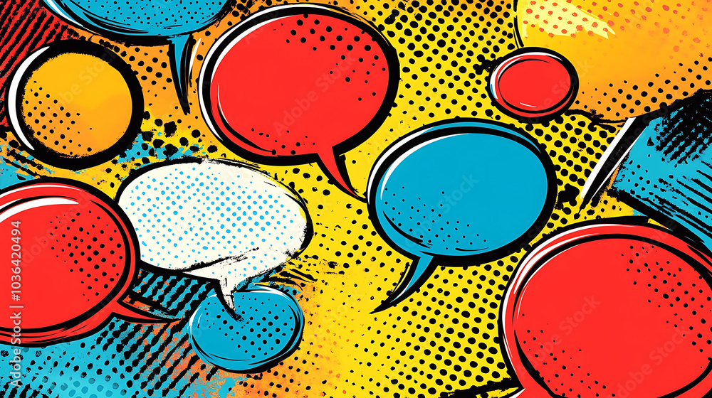 Poster a colorful abstract background with speech bubbles in a pop art style.
