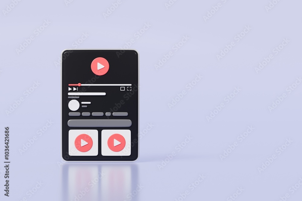 Aufkleber 3d realistic tablet playing videos website player browser icon isolated background. minimal red vide