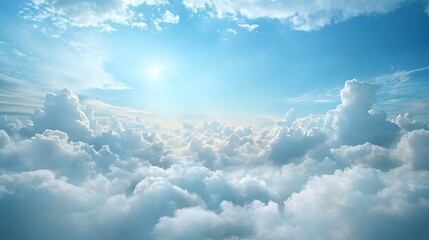 A serene sky a breathtaking view of fluffy clouds bathed in soft sunlight inviting tranquility and wonder