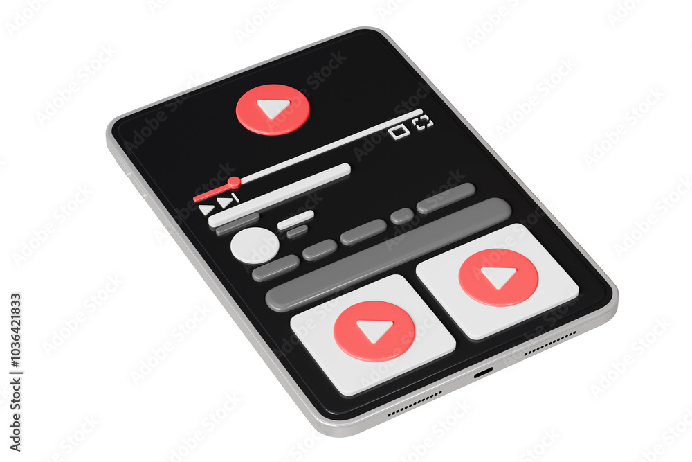 Aufkleber 3d realistic tablet playing videos website player browser icon isolated background. minimal red vide
