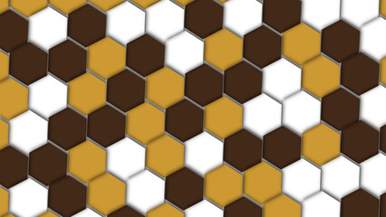 Minimalist 3D honeycomb texture for modern design backgrounds. A geometric abstract background with a pattern of orange and white hexagons.