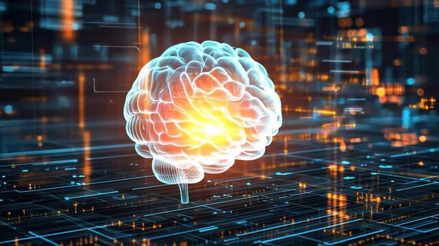 Digital background, brain and data, isolated on white background.