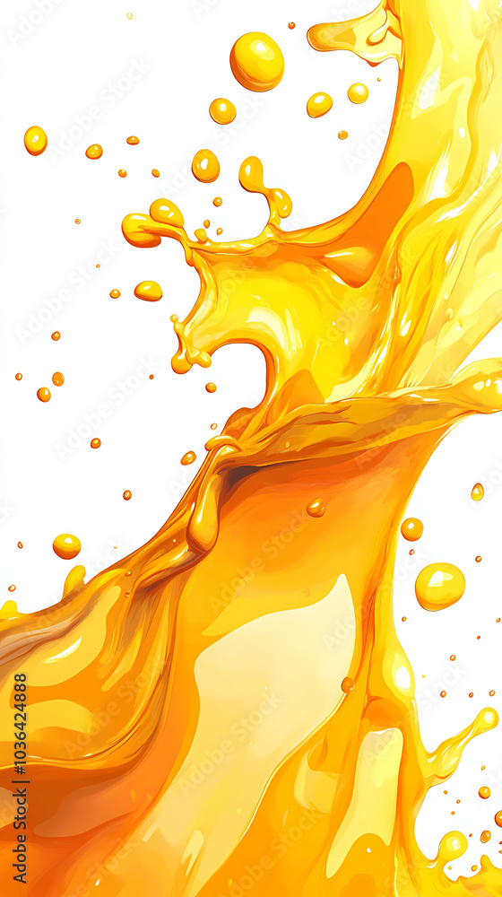 Poster a splash of orange juice creating a vibrant and dynamic wave on a white background.
