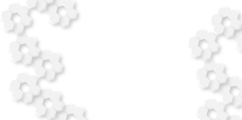 Abstract technology hexagonal background. Illustration of a white background with hexagonal template. White hexagon honeycombs background. Hexa gray Abstract Geometric Wide Banner Design.