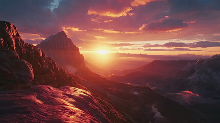 Fototapeta premium Believe in Yourself written in bold text on a scenic background of a sunrise over a mountain, symbolizing new beginnings and personal growth.