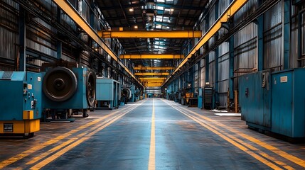 Fototapeta premium Bustling Industrial Warehouse Filled with Manufacturing Machinery and Equipment