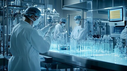 A Scientist in a White Lab Coat Works with Glassware in a Modern Laboratory