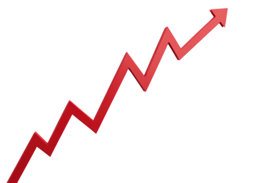 Growing economy with upward trend graph isolated on transparent and white background.PNG image