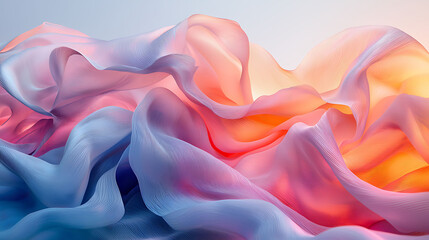 Obraz premium Abstract flowing fabric in shades of blue, pink, and orange.