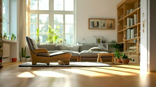 a living room with  a couch ,  chair , and  bookcase