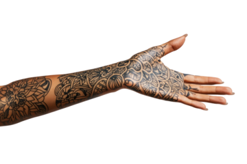 Hand with jewelry adorned on fingers isolated on transparent and white background.PNG image