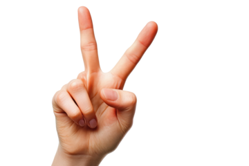 Hand symbol making peace sign isolated on white background