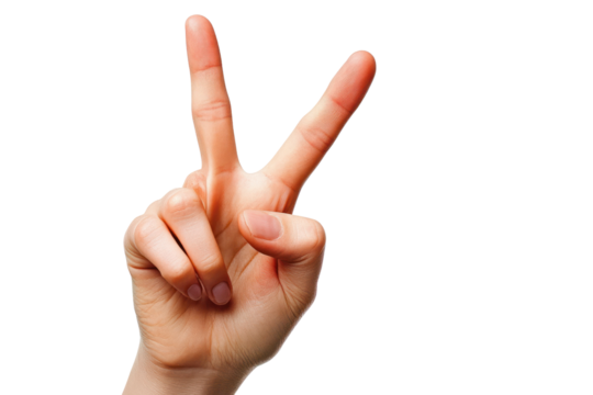 Hand symbol making peace sign isolated on white background