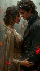 Fototapeta premium Romantic Couple Portrait: A Dreamy Fantasy Illustration