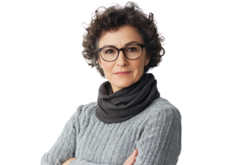 Mature woman engaged in volunteer work isolated on white background