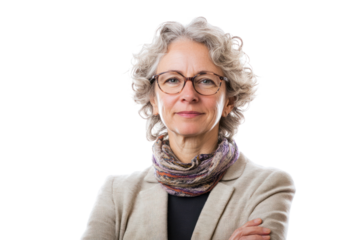 Mature woman engaged in volunteer work isolated on white background