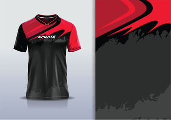 Sport jersey vector design template mockup curve line grunge for football soccer, running, esports, red black color © Nimpuna O