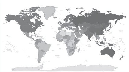 World map with countries in gray color, detailed with borders and country names.