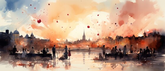 New Year's Day Celebration in Watercolor Style