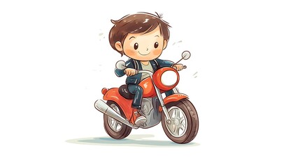 Cute Boy Riding Scooter