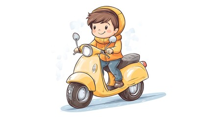 Cute Boy Riding Scooter