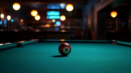 Red Ball on a Pool Table