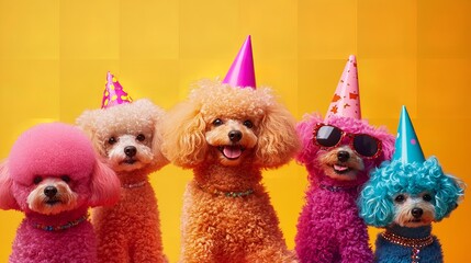 Fototapeta premium Creative Animal Concept: Poodle Dog Puppy in a Group of Friends