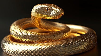 Obraz premium A Golden Snake Coiled on a Black Background