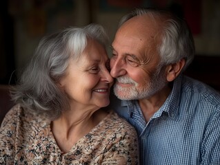 Intimate Elderly Couple in Warm Embrace Celebrating their Lifelong Loving Relationship