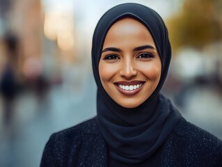 Smiling Woman in Hijab Embracing Cultural Diversity and Inclusion