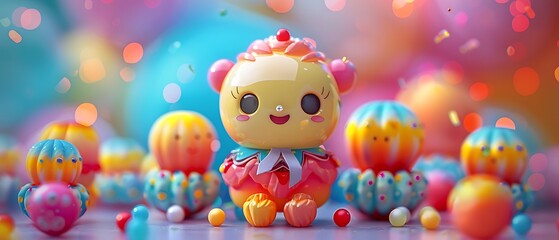 Whimsical colorful characters playfully gather in a dreamy fantasy world filled with joy and imagination