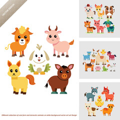 Fototapeta premium Different collection of cute farm and domestic animals on white background vector art set Design