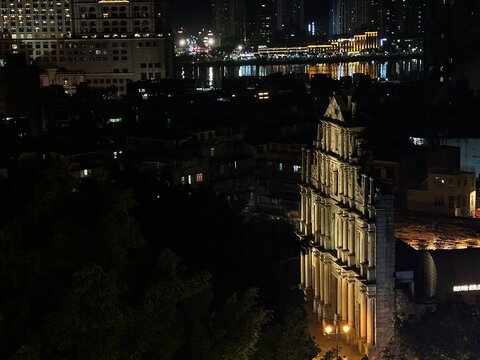 The Ruins of Saint Paul's, most popular tourist attraction in Macau, night view