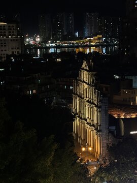 The Ruins of Saint Paul's, most popular tourist attraction in Macau, night view