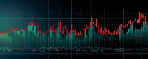 Abstract business panorama background, stock market graph, digital data chart, technology. Generative ai