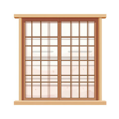 A traditional Japanese shoji window, architectural element, flat design, light wood and paper, isolated on white background 