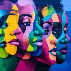 Vibrant Mural of Diverse Abstract Street Art Expression