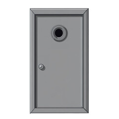 Door with peephole clipart, security feature element, minimalistic design, gray tones, isolated on white background 